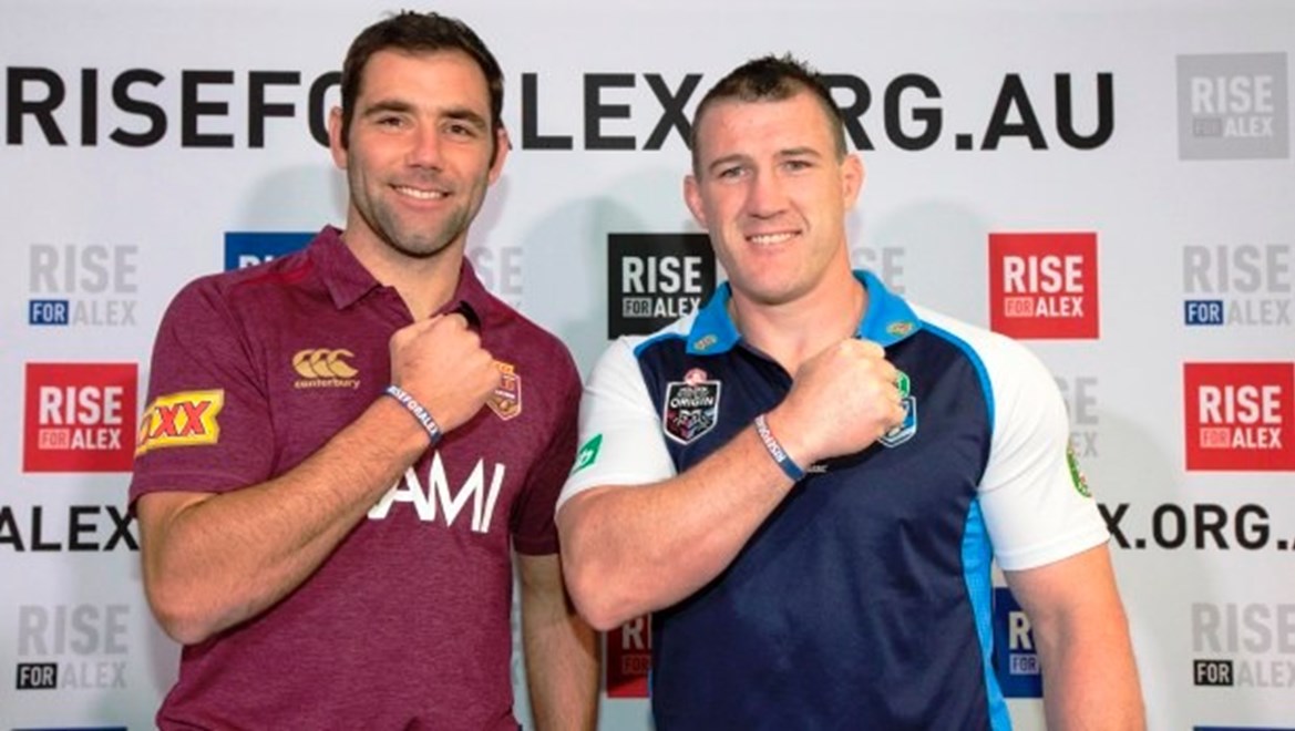 Photo by Charles Knight copyright nrlphotos.com :   -  Cameron Smith and Paul Gallen pictured at the launch of Rise for Alex