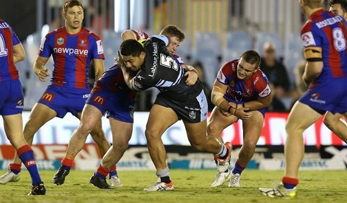 : Digital Image Grant Trouville  Â© nrlphotos : NRL Rugby League - Round 6 : Cronulla Sharks v Newcastle Knights at Remondis Stadium, Friday April 10th 2015.