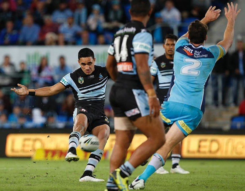 Valentine Holmes scores the extra time golden point : Digital Image Charles Knight Â© NRLphotos. NRL Rugby League, Gold Coast Titans vCronulla Sharks at Cbus Super Stadium, Gold Coast, May 16th 2015.