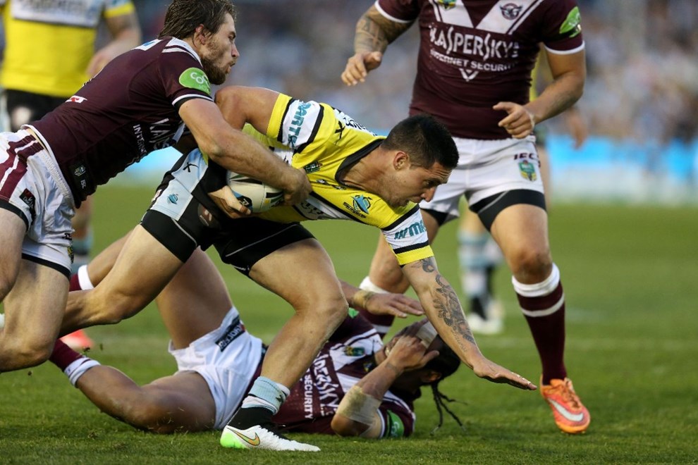 Gerrard Beale :Digital Image Grant Trouville Â© NRLphotos  : NRL Rugby League - Round 26 Cronulla Sharks v Manly Sea Eagles at Remondis Stadium Cronulla, Sunday the 6th of September  2015 Fathers Day.