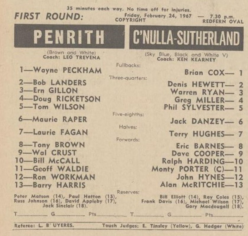 The line-up for the first-ever Sharks game in the 1967 Wills Cup.