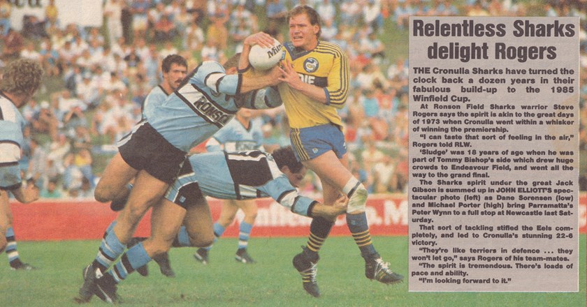 A newspaper article outlining the excitement around the Sharks and Rogers heading into the 1985 season.