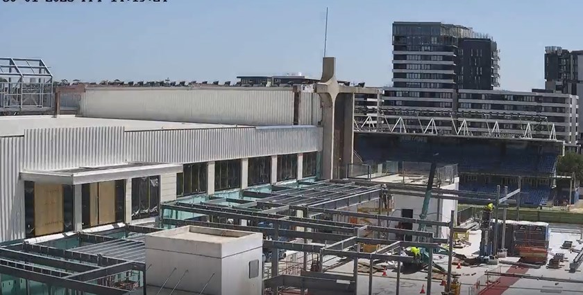 Construction of the Sharks Leagues Club (pictured the north and field facing outdoor deck) is progressing. Photo as of Feb 1. 